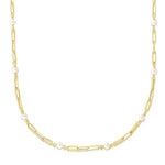 14K Yellow Gold Paperclip Chain and Pearl Necklace, view 2