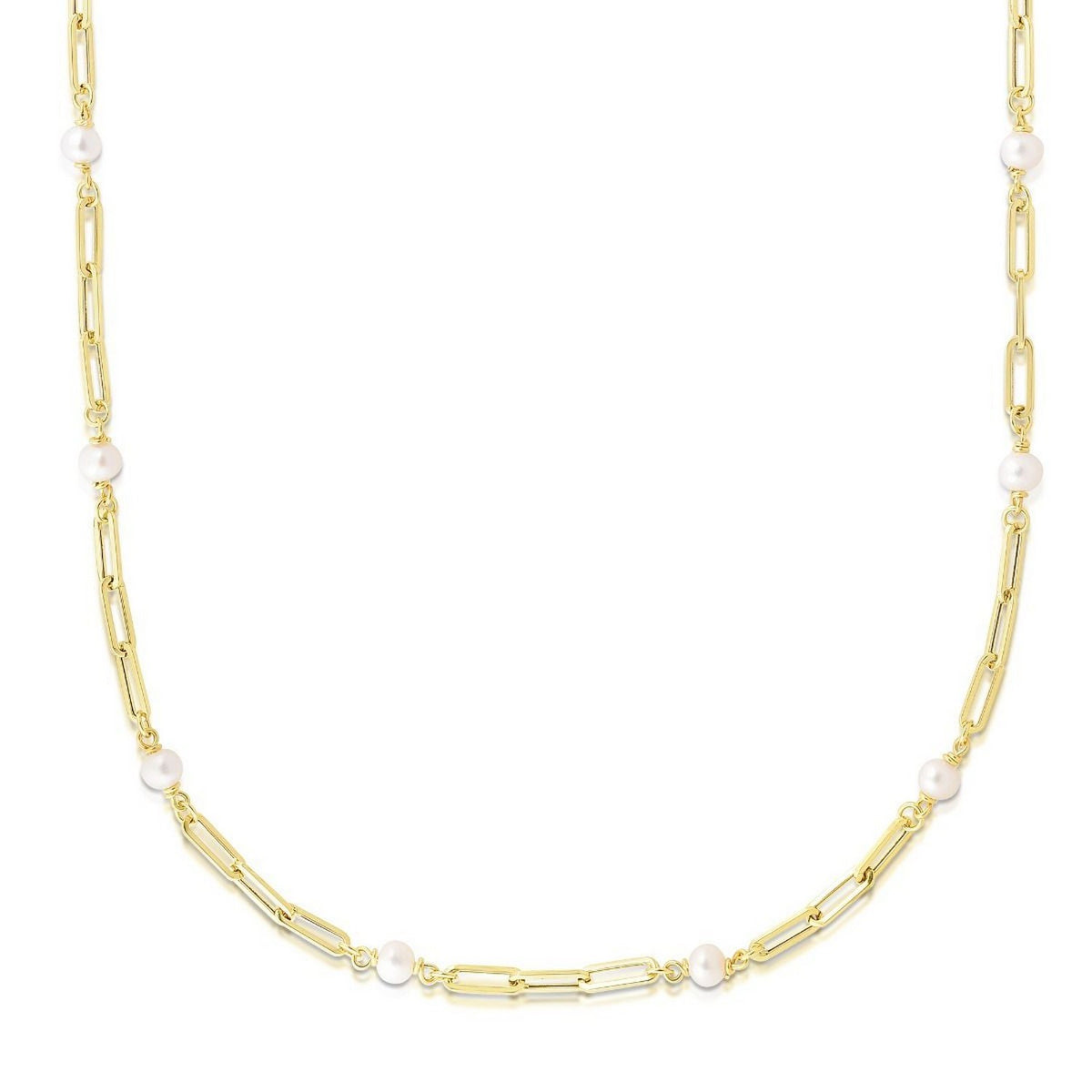 14K Yellow Gold Paperclip Chain and Pearl Necklace, view 2