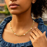 14K Yellow Gold Paperclip Chain and Pearl Necklace, view 3