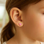 14K Yellow Gold and Enamel Pink Heart Stud Earrings, view 3
