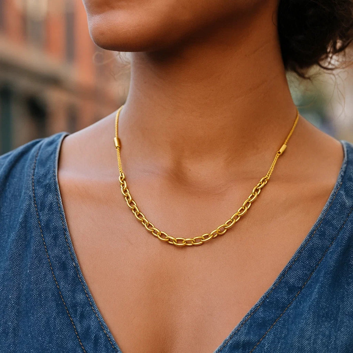 14K Yellow Gold Adjustable Rolo Link Necklace, view 3