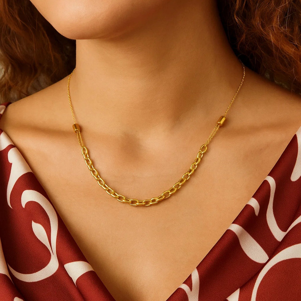 14K Yellow Gold Adjustable Rolo Link Necklace, view 4
