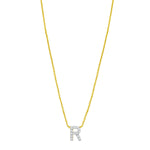 14K Yellow Gold Mini Diamond R Initial Pendant Necklace