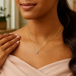 14K Yellow Gold Mini Diamond R Initial Pendant Necklace, view 4