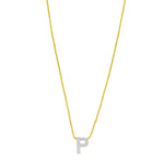 14K Yellow Gold Mini Diamond P Initial Pendant Necklace
