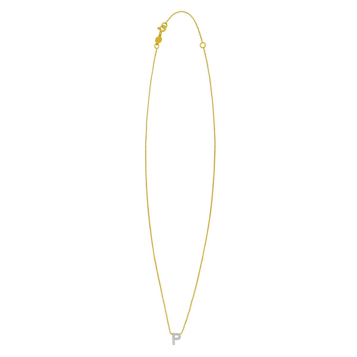 14K Yellow Gold Mini Diamond P Initial Pendant Necklace, view 2