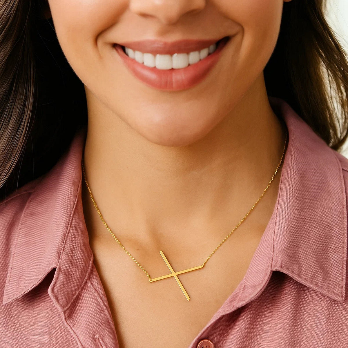 14K Yellow Gold Yours Truly Large Initial X Necklace, view 3