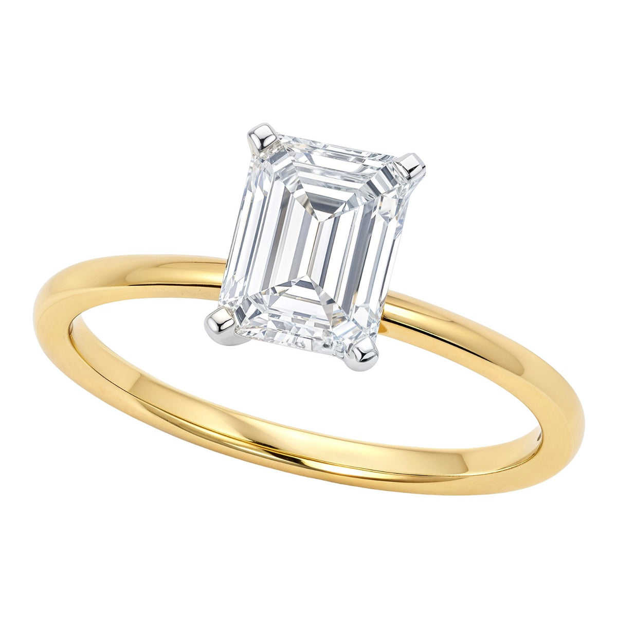 3 Carat Emerald Lab Grown IGI G/VS1 Diamond Solitaire Ring in 14K Yellow Gold