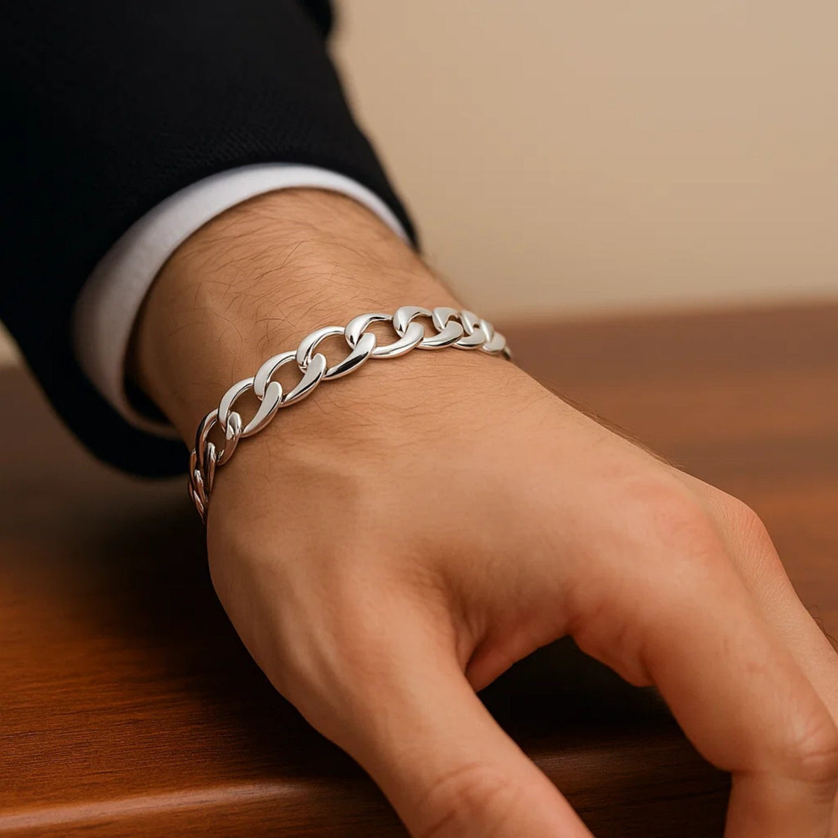 Rhodium Plated Sterling Silver Curb Style Bracelet (8.40 mm), view 7