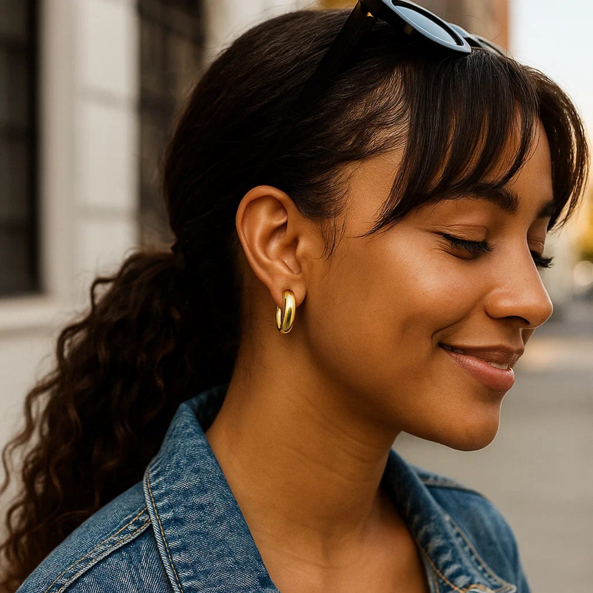 Sterling Silver Yellow Gold Plated Round Hoop Earrings, view 3