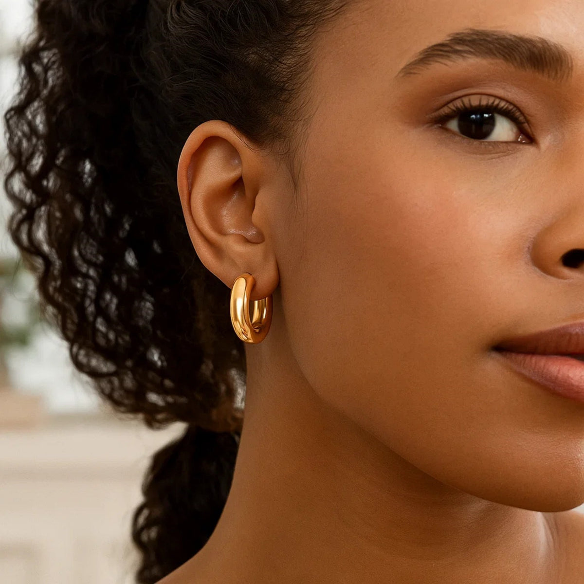Sterling Silver Yellow Gold Plated Round Hoop Earrings, view 4