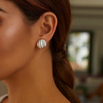 Sterling Silver Sculpted Domed Disc Stud Earrings, view 3