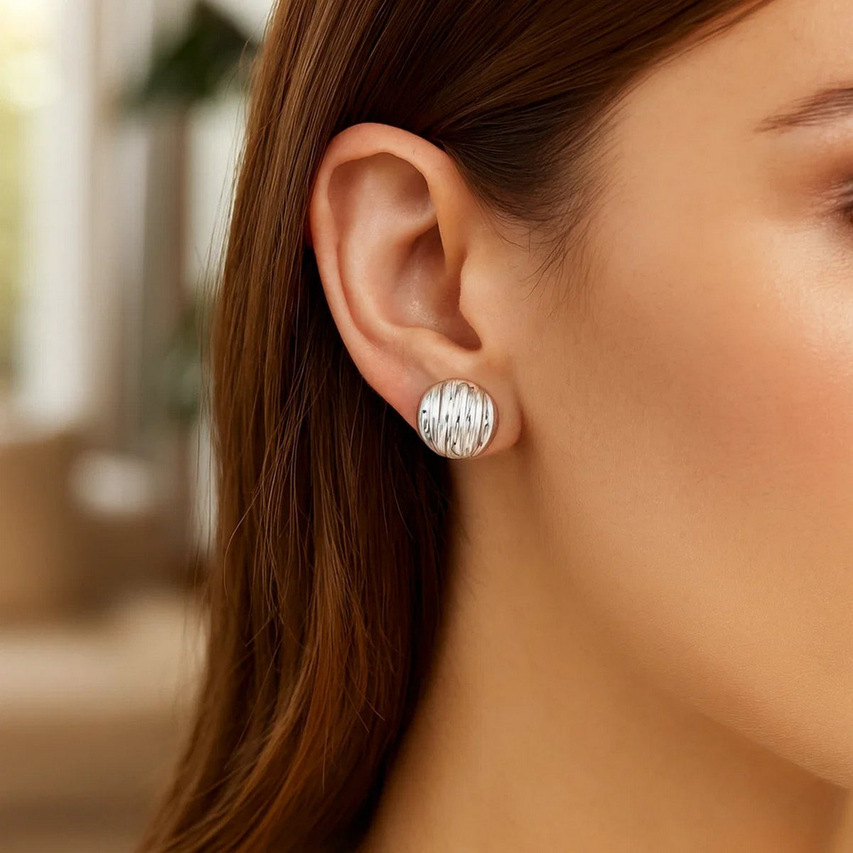 Sterling Silver Sculpted Domed Disc Stud Earrings, view 4