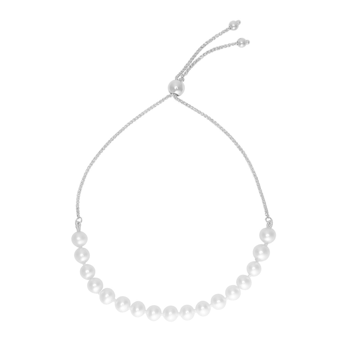 14K White Gold Adjustable Friendship Bracelet with Pearls (5.00 mm)