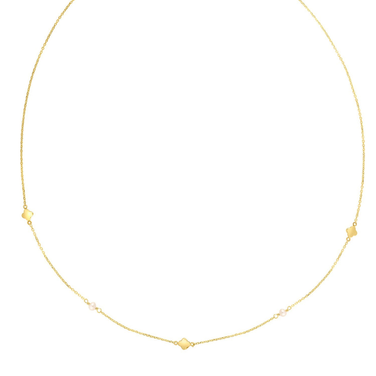 14K Yellow Gold Pearl Clover Necklace, view 2