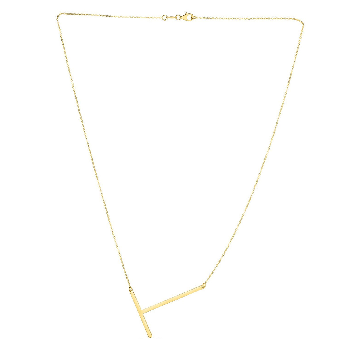 14K Yellow Gold Yours Truly Large Initial T Necklace, view 2