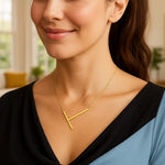 14K Yellow Gold Yours Truly Large Initial T Necklace, view 3