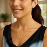 14K Yellow Gold Yours Truly Large Initial T Necklace, view 4