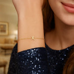 14K Yellow Gold Mini Initial X Bracelet, view 4