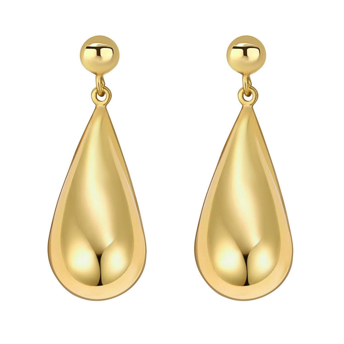 Sterling Silver Yellow Gold Plated Puffed Teardrop Dangle Earrings, view 2