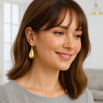 Sterling Silver Yellow Gold Plated Puffed Teardrop Dangle Earrings, view 4