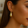 Sterling Silver Yellow Gold Plated Puffed Teardrop Dangle Earrings, view 6