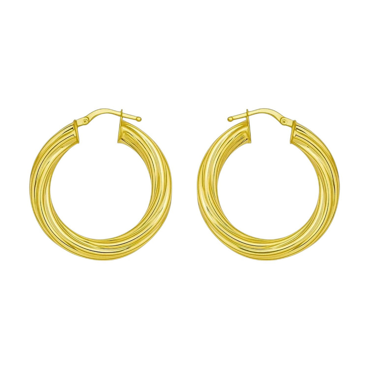 14K Yellow Gold Full Twist Medium Hoop Earrings, view 2