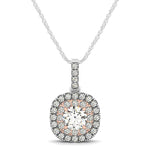 14K White And Rose Gold Cushion Shape Halo Diamond Pendant (1/2 cttw)