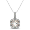 14k White And Rose Gold Cushion Shape Halo Diamond Pendant (1/2 cttw)
