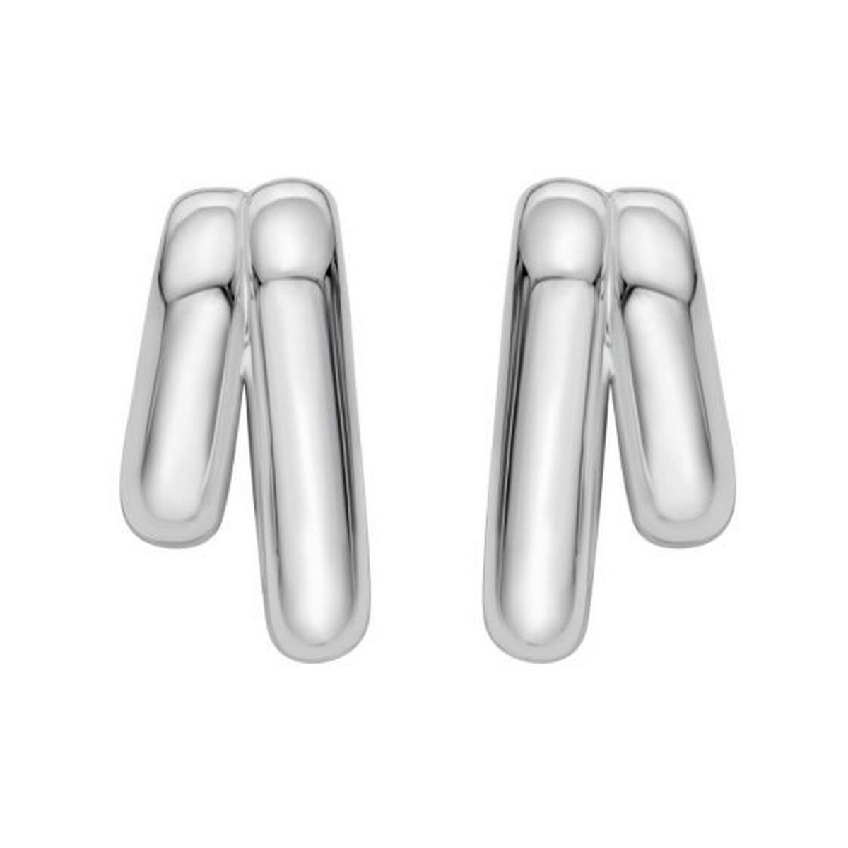 Sterling Silver Double Row Big and Small Hoop Earrings, view 2