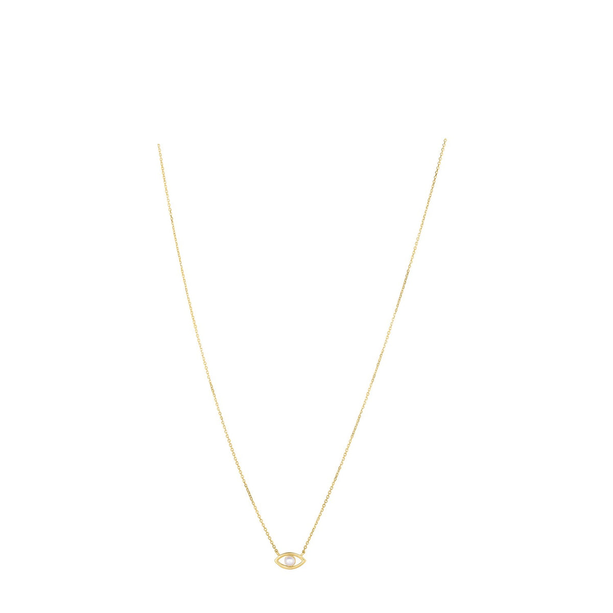 14K Yellow Gold Pearl Evil Eye Necklace