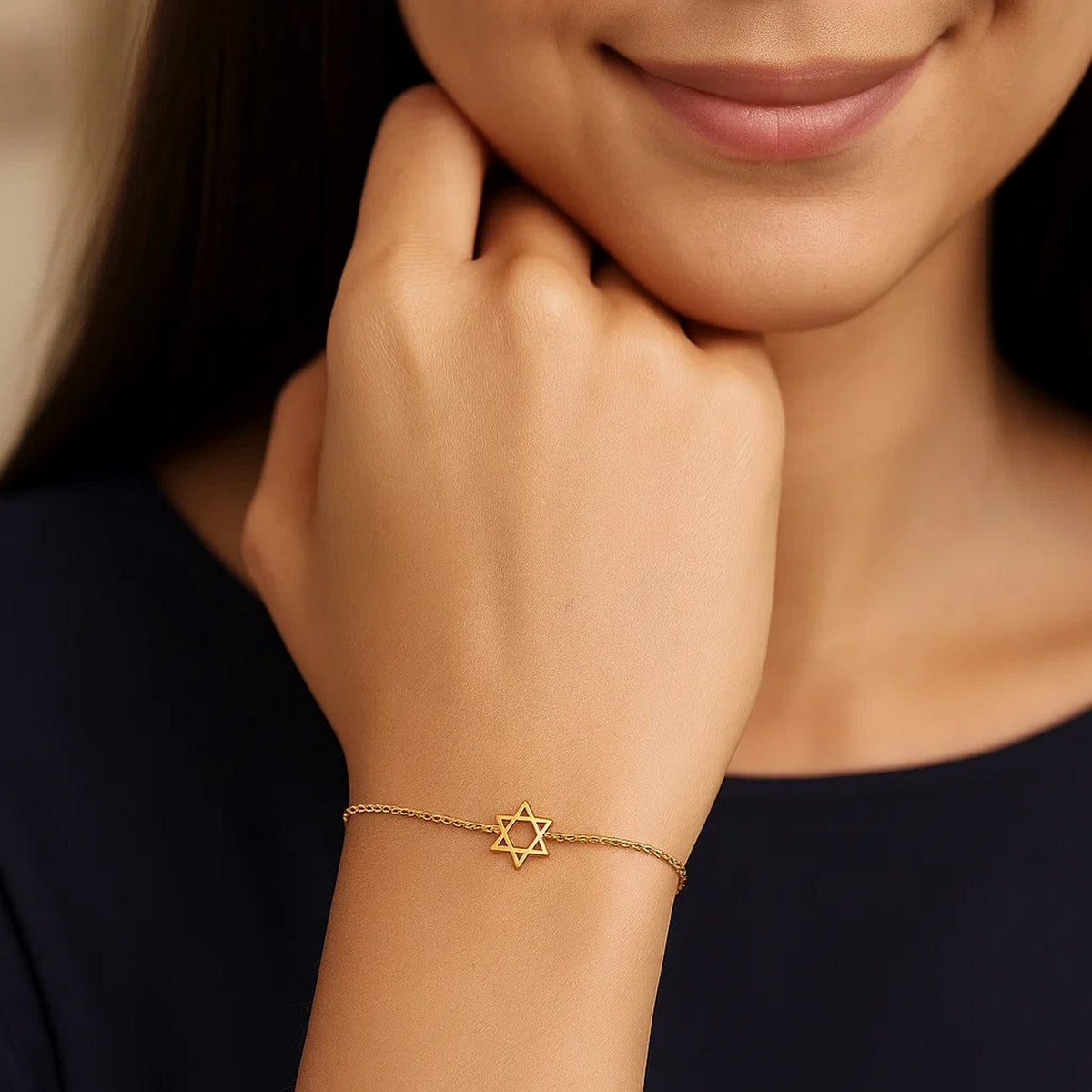 14K Yellow Gold Star of David Bracelet, view 4