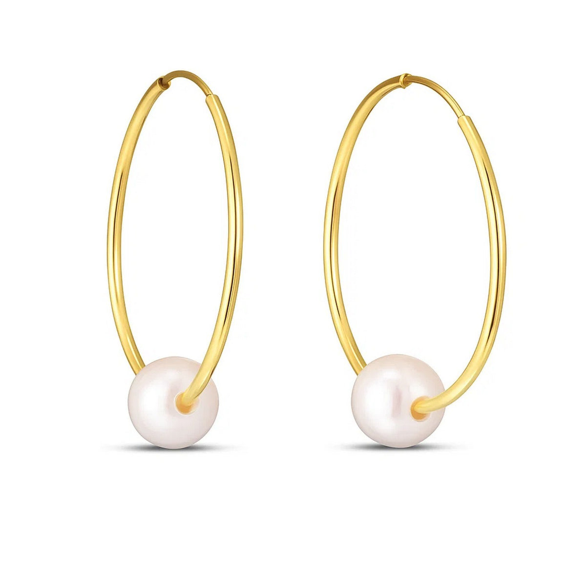 14K Yellow Gold Round Endless Pearl Earring (1x25.00 mm), view 2