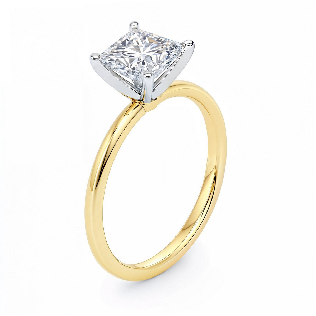 1.50Ct Princess Lab Grown IGI G/VS1 Diamond Ring in 10K Yellow Gold, view 2