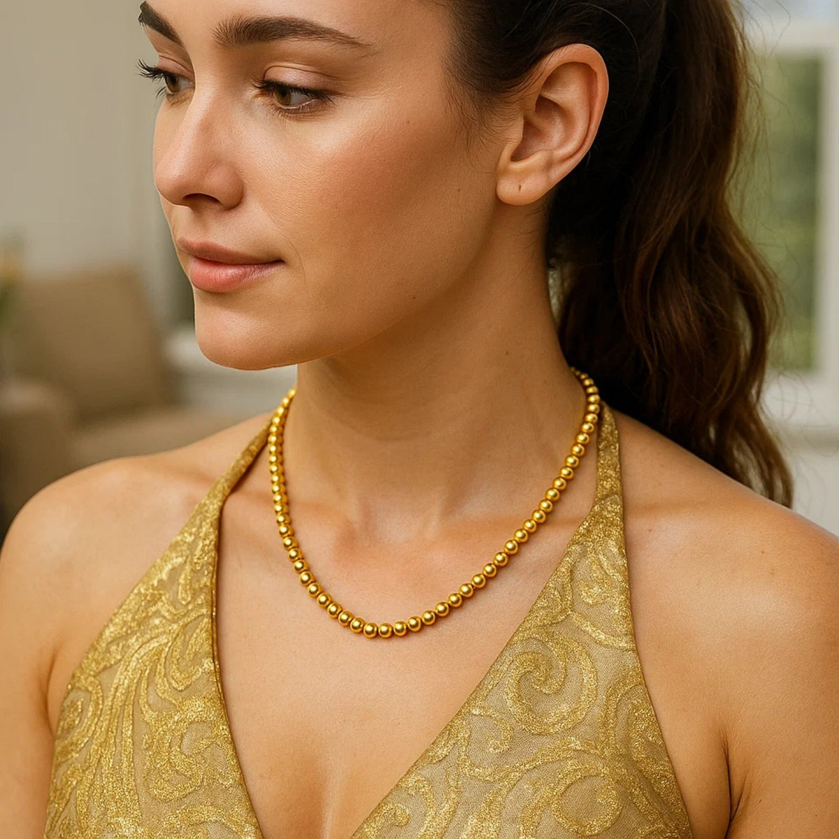 14K Yellow Gold Bead Chain Necklace (5.00 mm), view 2
