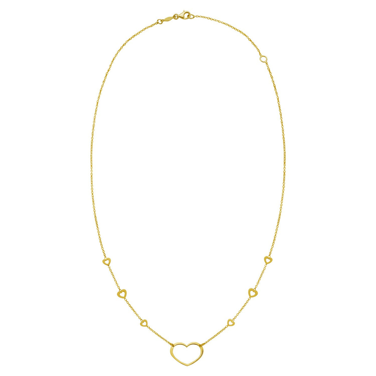 14K Yellow Gold Open Heart Station Necklace, view 2