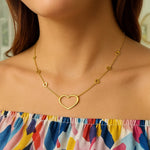14K Yellow Gold Open Heart Station Necklace, view 7