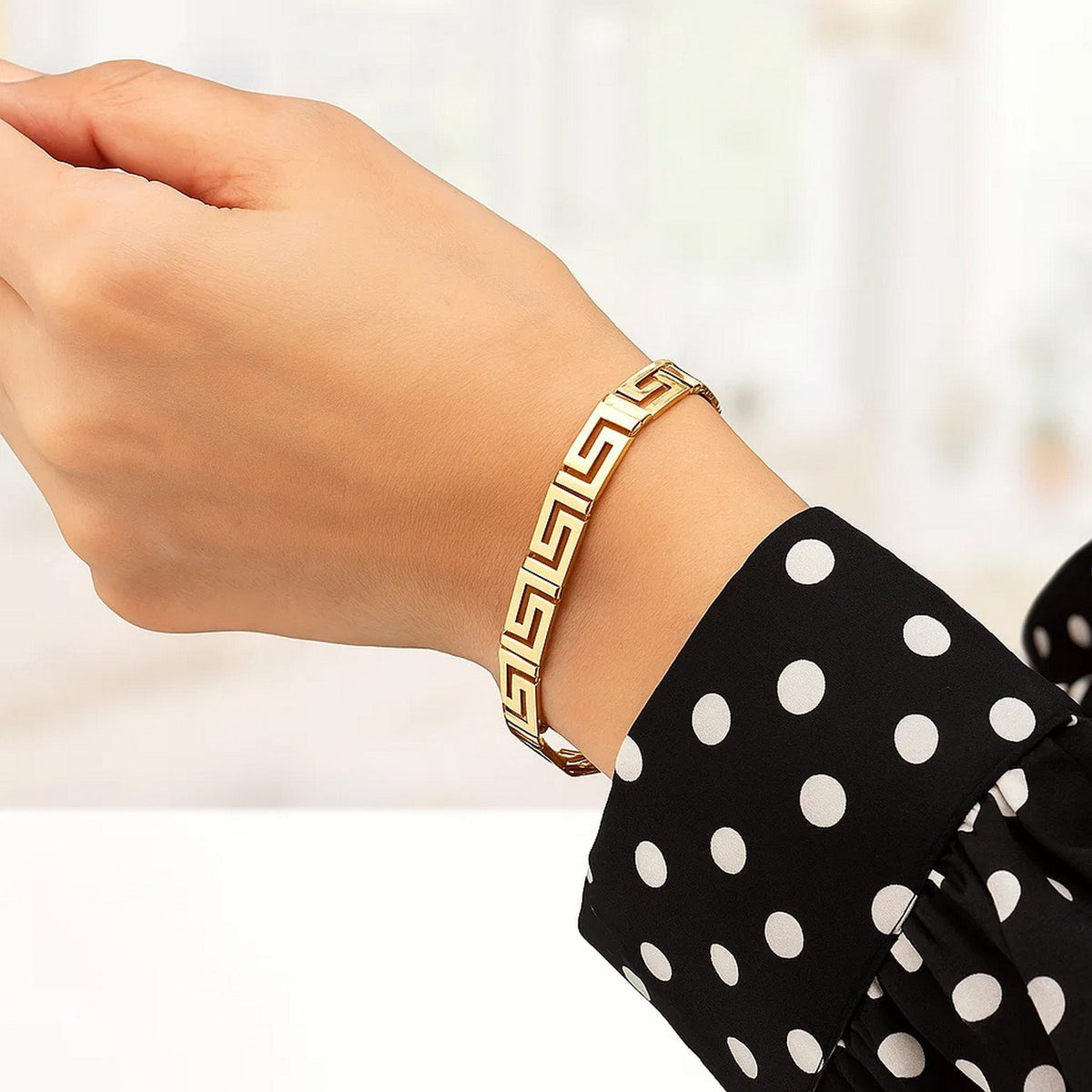 14K Yellow Gold Fancy Greek Key Motif Bracelet (6.35 mm), view 8