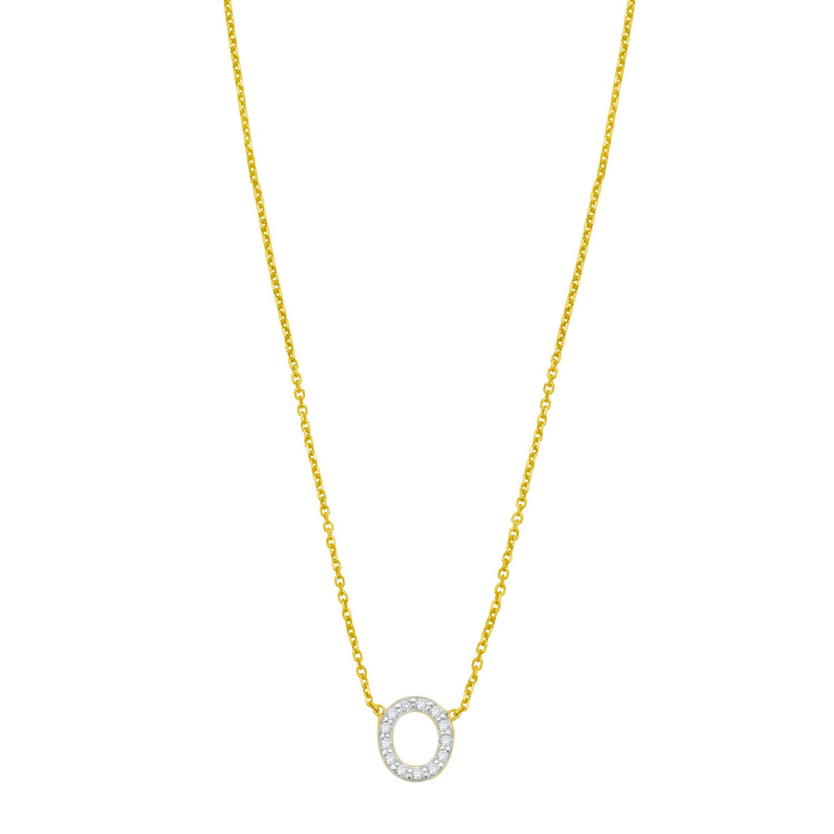14K Yellow Gold Mini Diamond O Initial Pendant Necklace