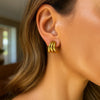 14K Yellow Gold Triple Row Splayed Hoop Earrings