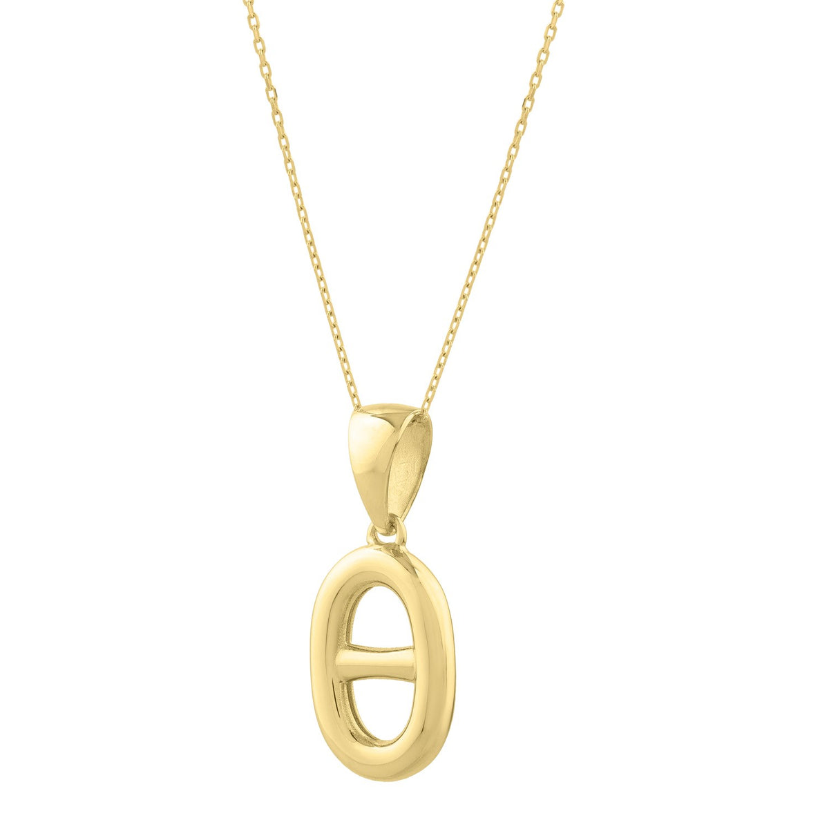 Polished Puff Mariner Link Necklace in 14K Yellow Gold, view 2