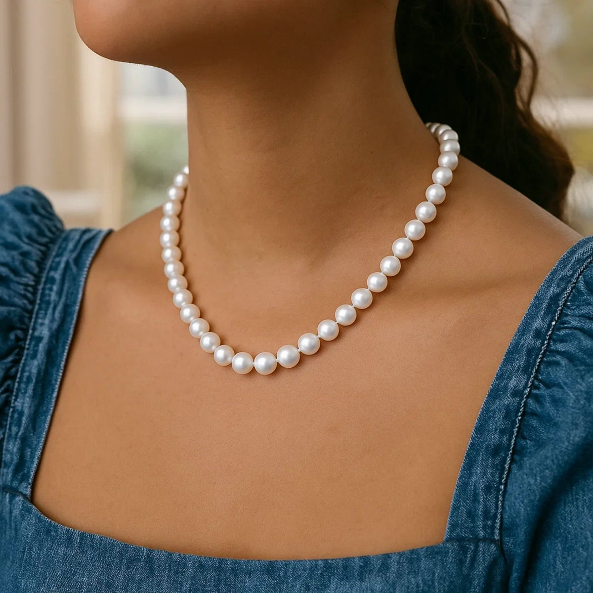 Pearl Necklace with Ball Clasp in 14K Yellow Gold, view 3