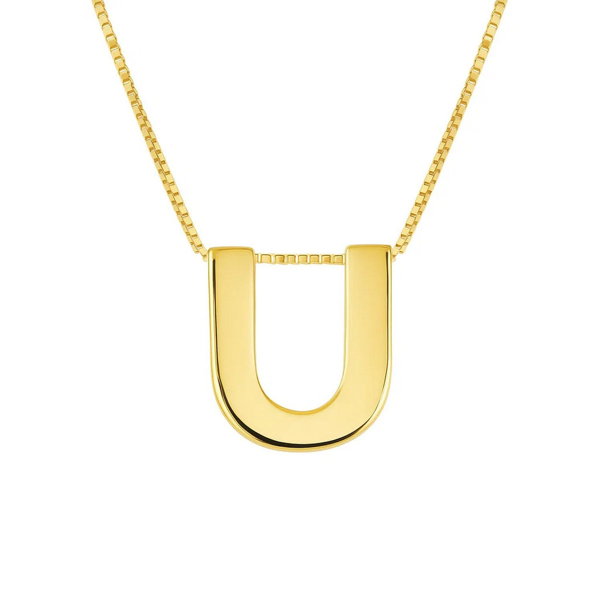 14K Yellow Gold Yours Truly Block Letter Initial U Necklace, view 2