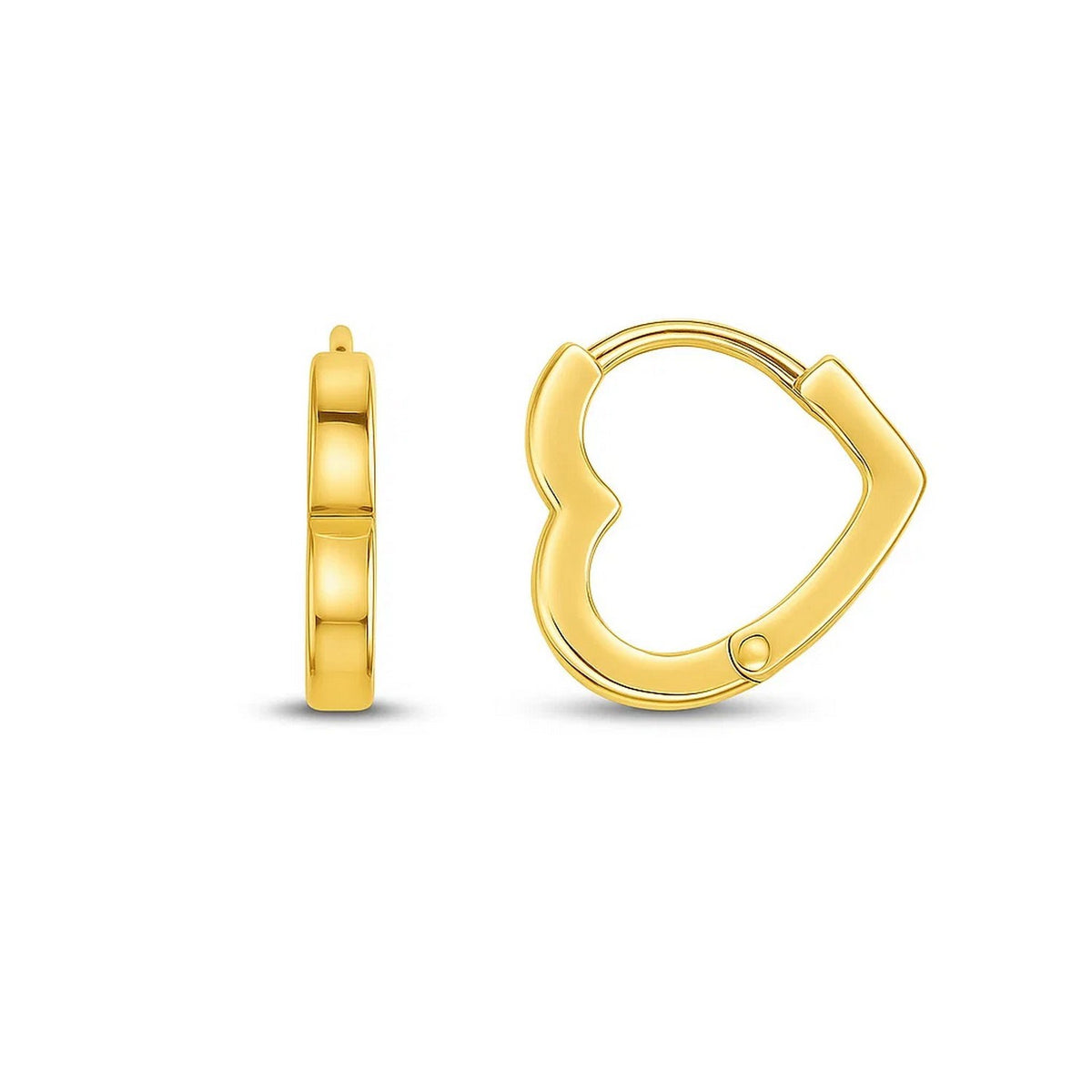14K Yellow Gold Heart Huggie Hoops