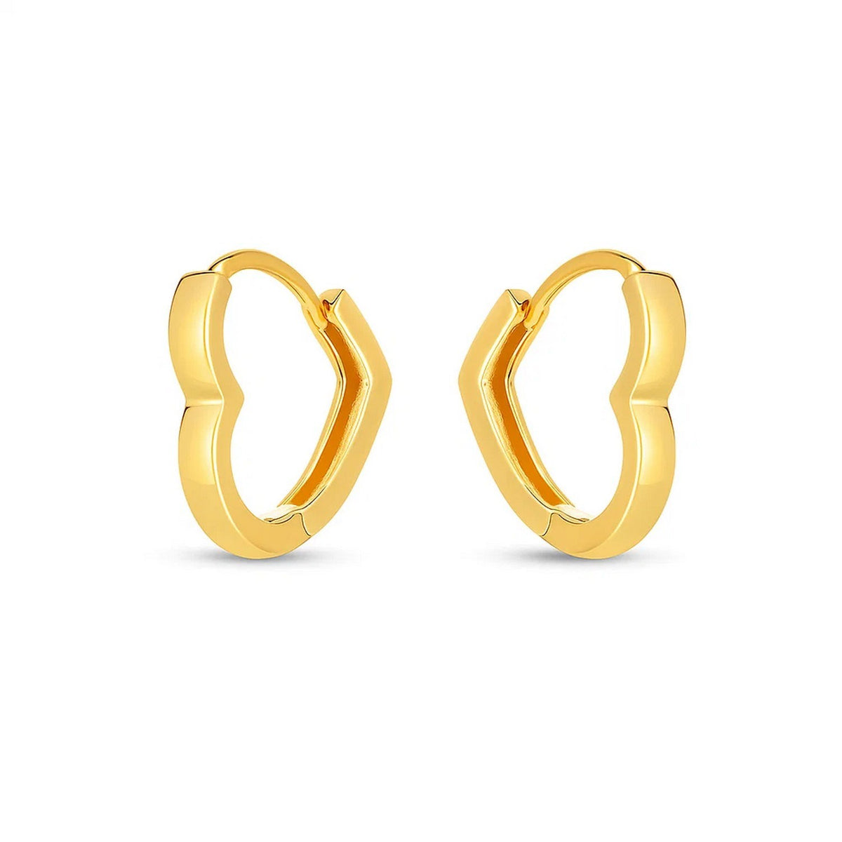 14K Yellow Gold Heart Huggie Hoops, view 2