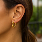 14K Yellow Gold Heart Huggie Hoops, view 4