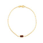14K Yellow Gold Garnet Paperclip Bracelet (1.50 mm), view 2