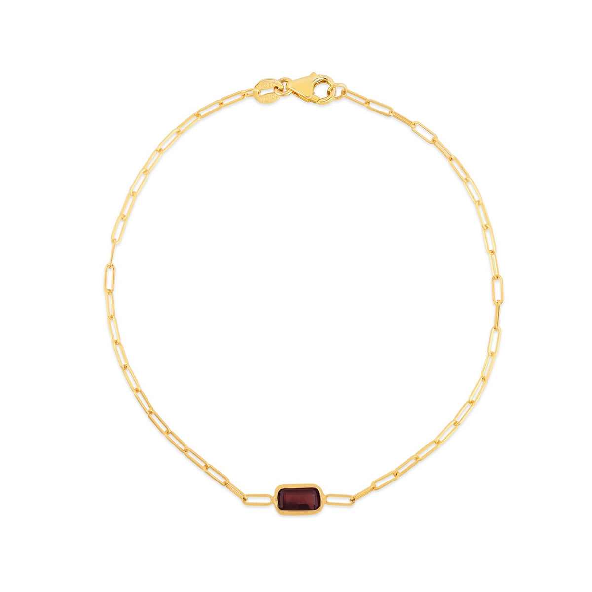 14K Yellow Gold Garnet Paperclip Bracelet (1.50 mm), view 2