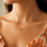 14K Yellow Gold 17 inch Necklace with Round Peridot, view 3