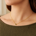 14K Yellow Gold 17 inch Necklace with Round Peridot, view 4
